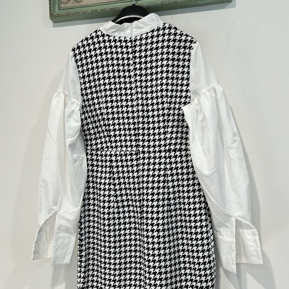 SHEIN Modely Tie Neck Bishop Sleeve Houndstooth 2 In 1 Dress office medium - Picture 7 of 8